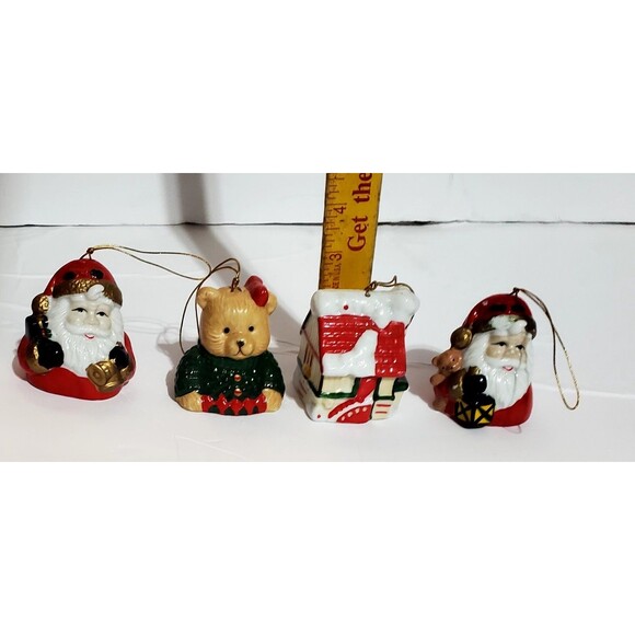 Vtg Ceramic Christmas Bell Ornaments Lot of 4 - Santa, Bear, House - Excellent - Picture 10 of 15